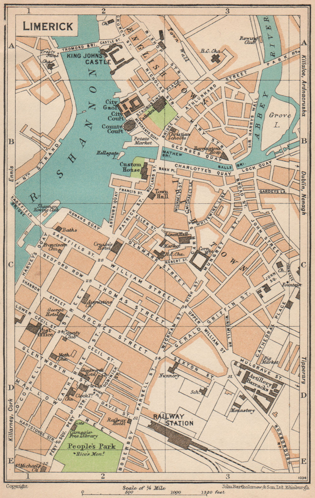 Associate Product LIMERICK. Vintage town city map plan. Ireland 1949 old vintage chart