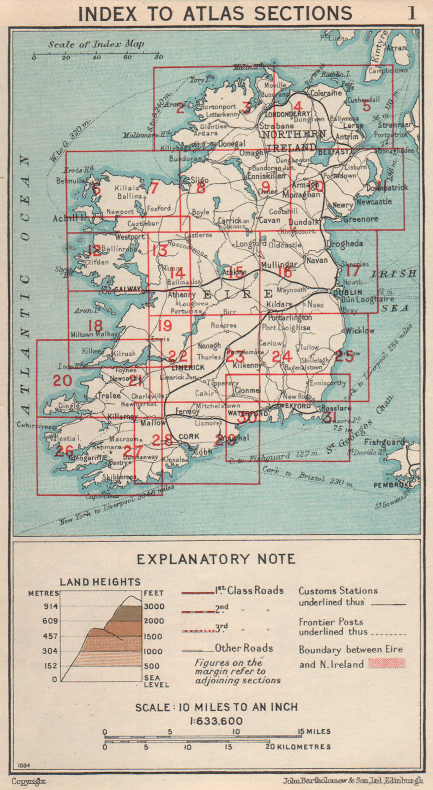 IRELAND. Index map. Vintage map plan. Ireland 1949 old vintage chart