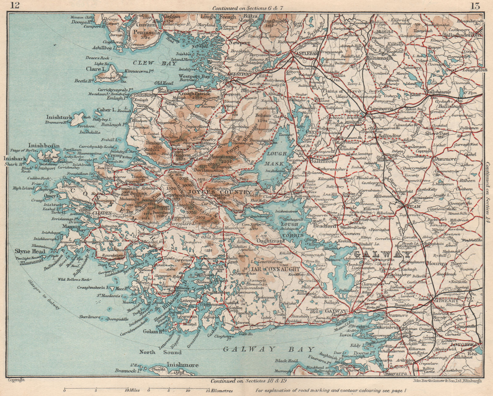 CONNAUGHT.Mayo Galway.Joyce's Country.Connemara.Loughs Mask & Corrib 1949 map