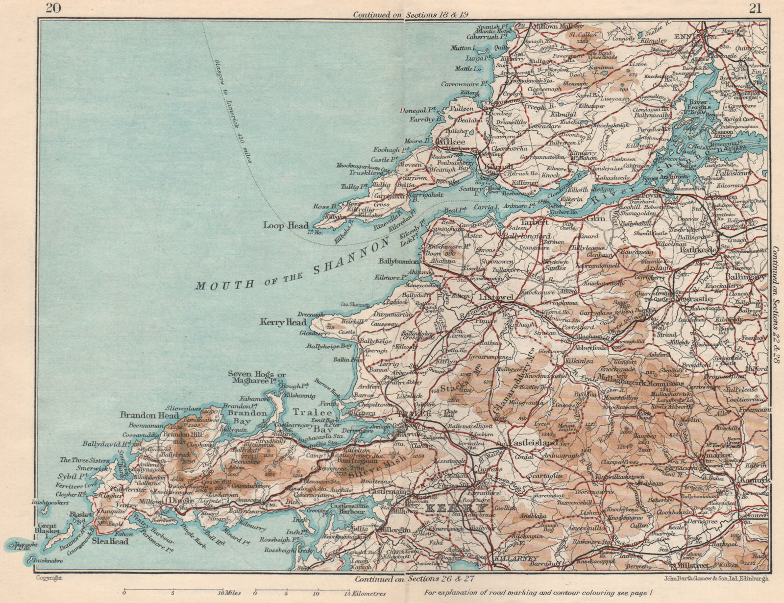 DINGLE PENINSULA & SHANNON. Kerry Clare Limerick. Vintage map. Ireland 1949