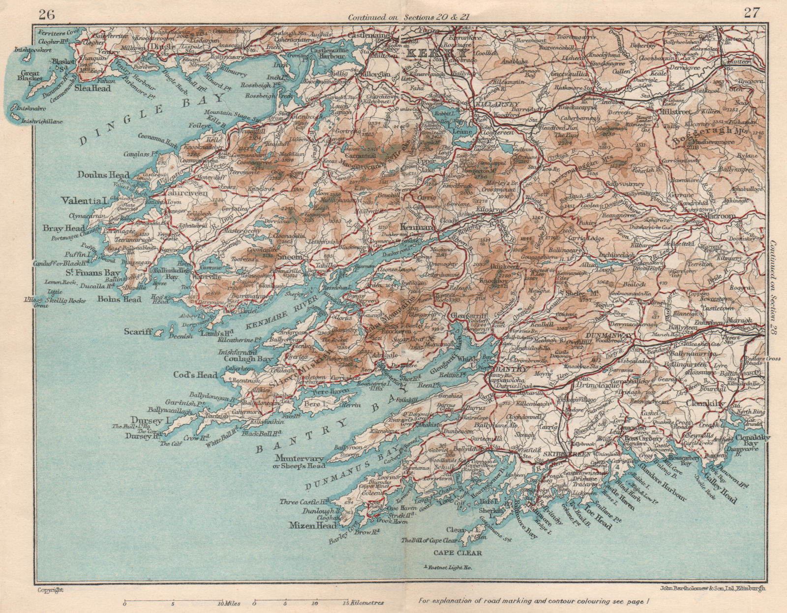 SOUTH WEST IRELAND.Munster Kerry Cork.Dingle/Bantry Bays.Kenmare River 1949 map