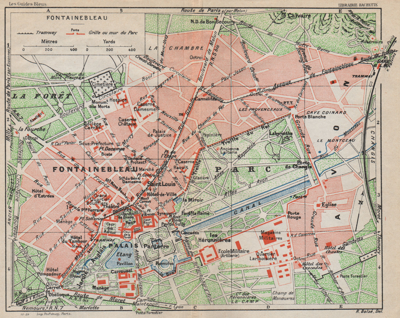 FONTAINEBLEAU. Vintage town city map plan. Palace Palais. Seine-et-Marne 1927