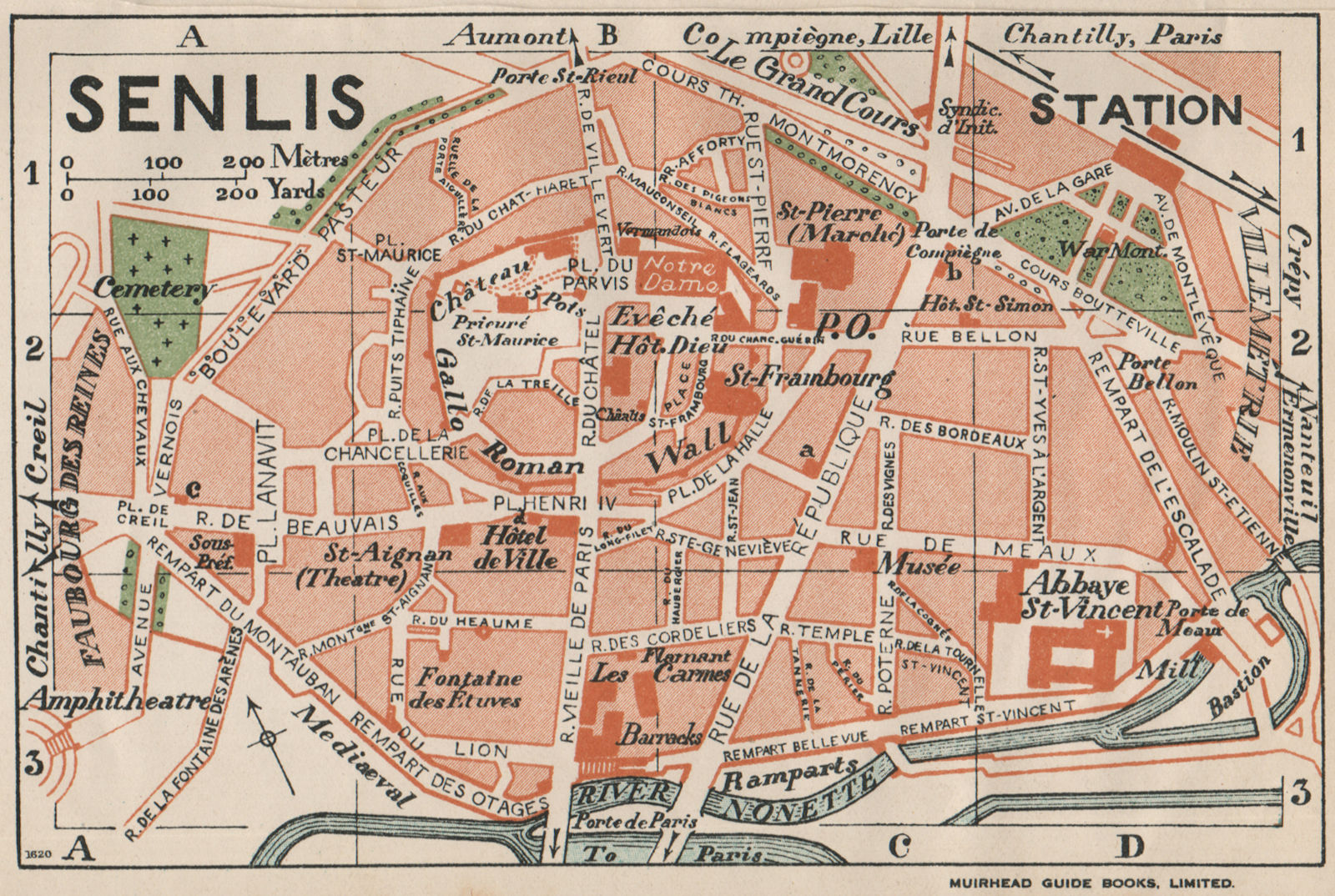 SENLIS. Vintage town city map plan. Oise 1927 old vintage chart