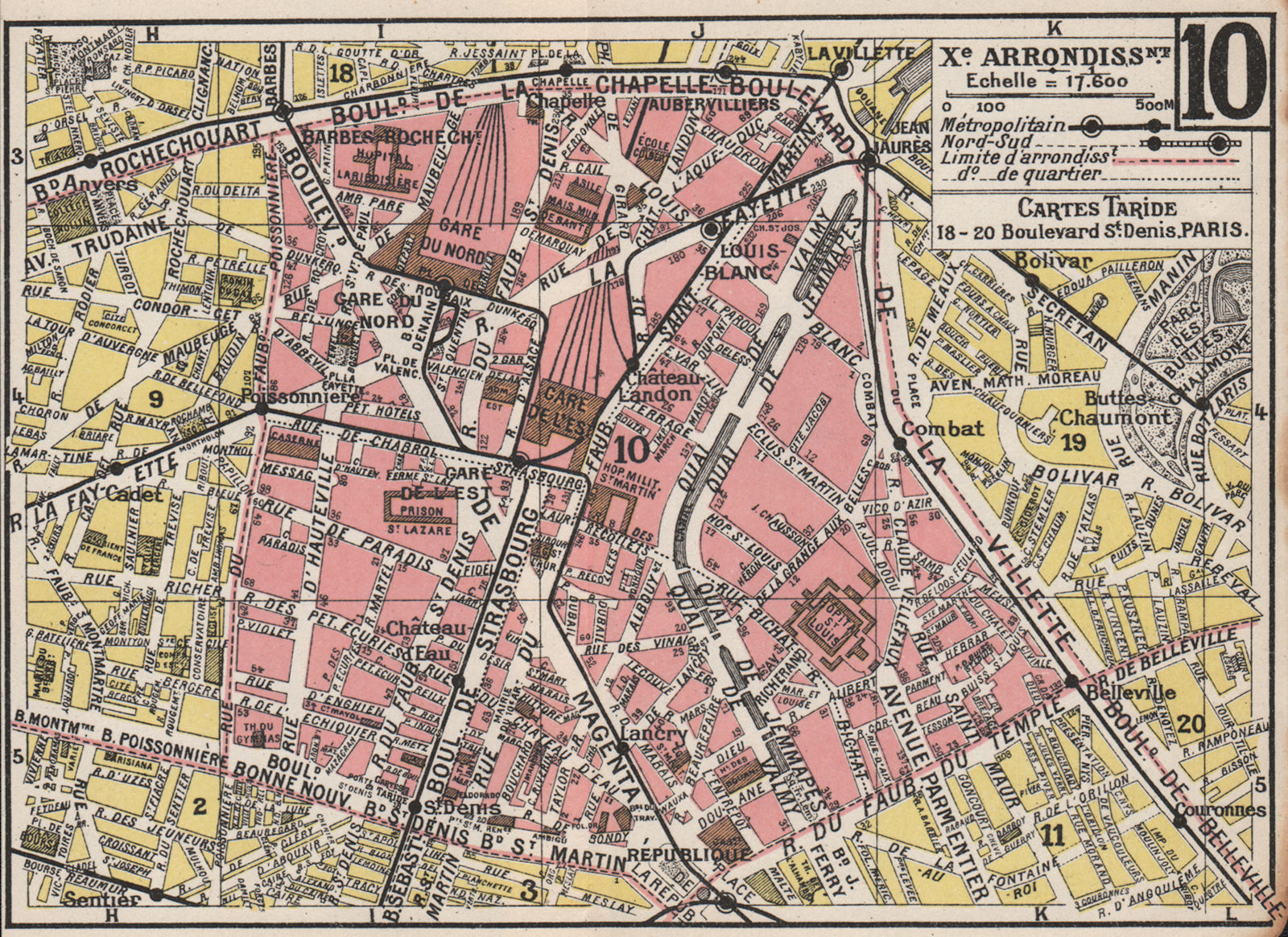 PARIS. 10th 10e Xe. Arrondissement. Entrepôt. TARIDE 1926 old vintage map