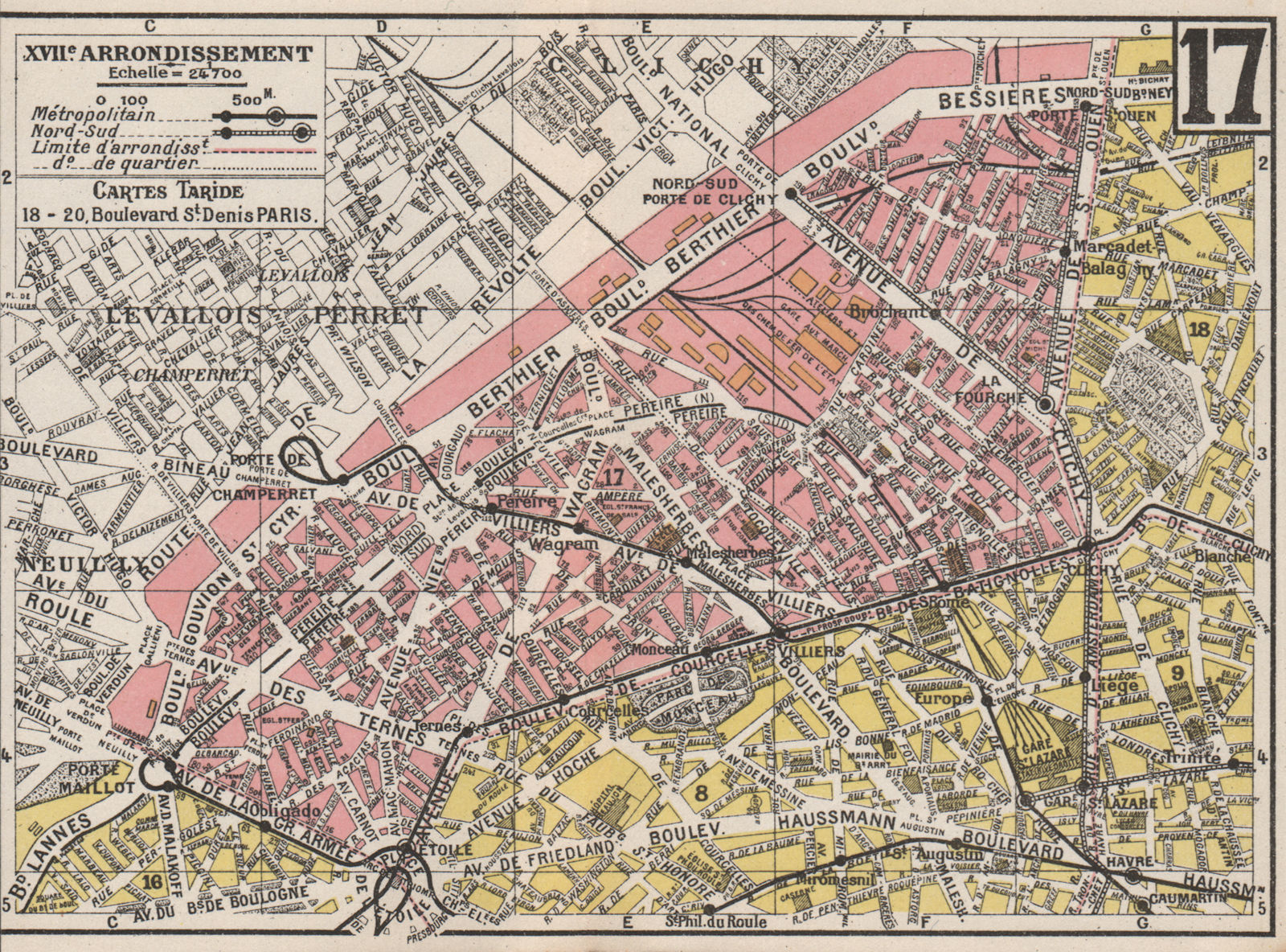 PARIS. 17th 17e XVIIe. Arrondissement. Batignolles-Monceau. TARIDE 1926 map