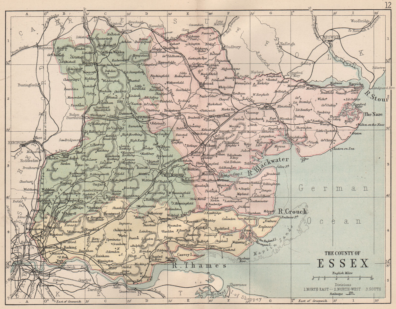 ESSEX. Antique county map. Railways. Constituencies. PHILIP 1882 old