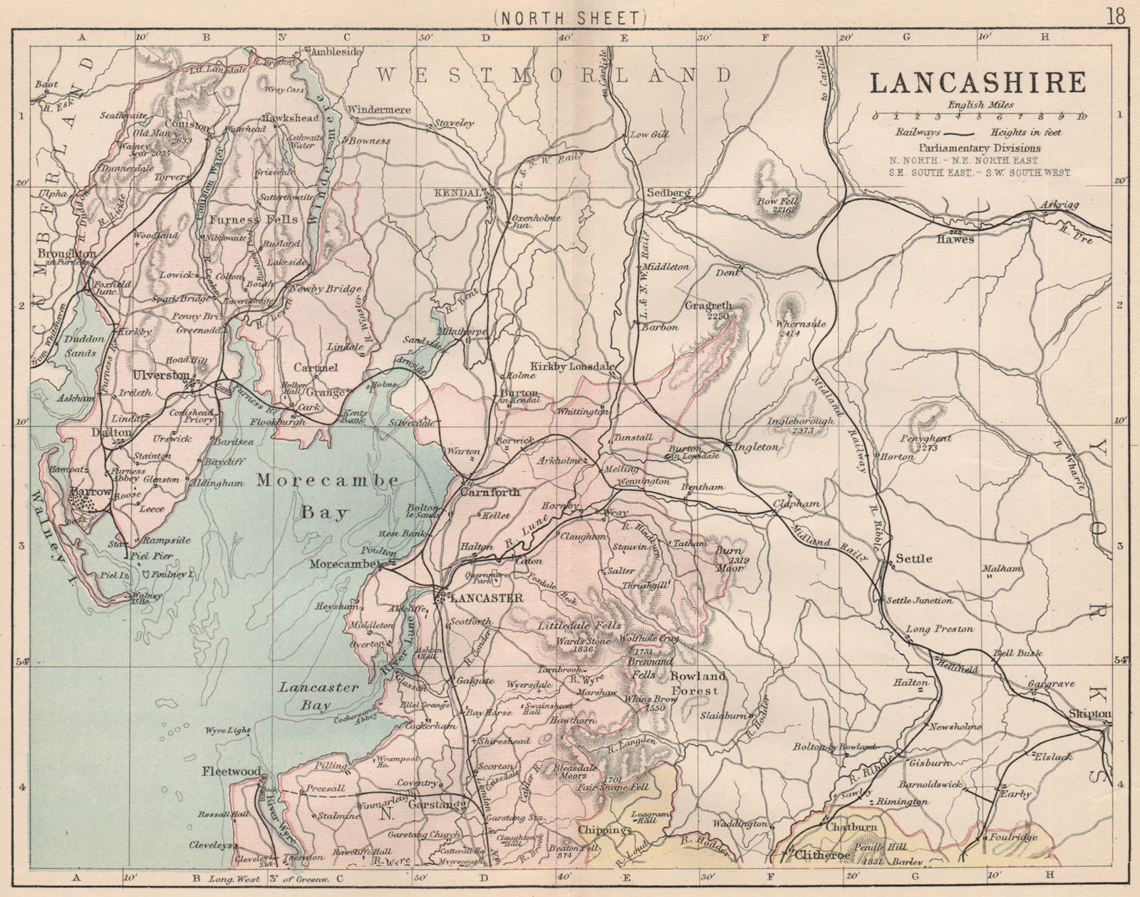 Associate Product LANCASHIRE NORTH. Antique county map. Railways. PHILIP 1882 old