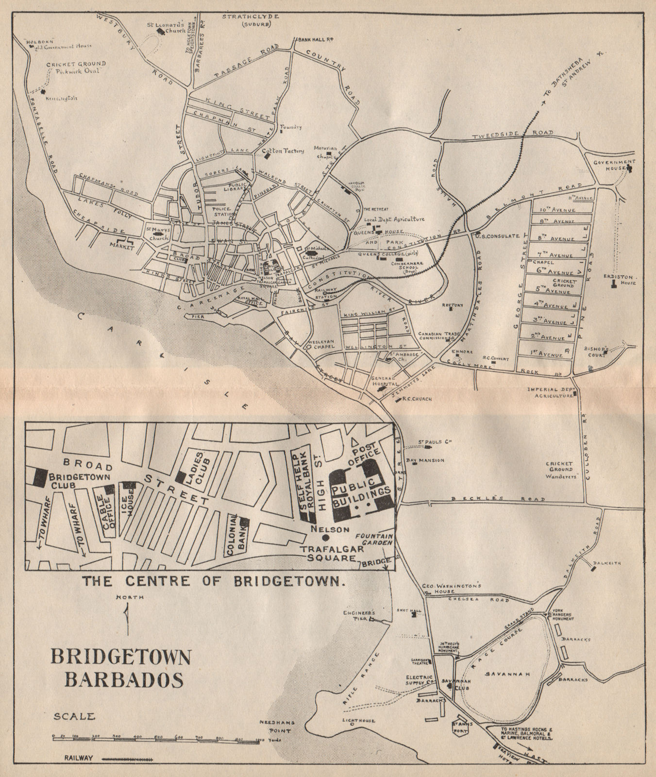 Associate Product BRIDGETOWN. Vintage town map. Barbados. West Indies. Caribbean 1914 old