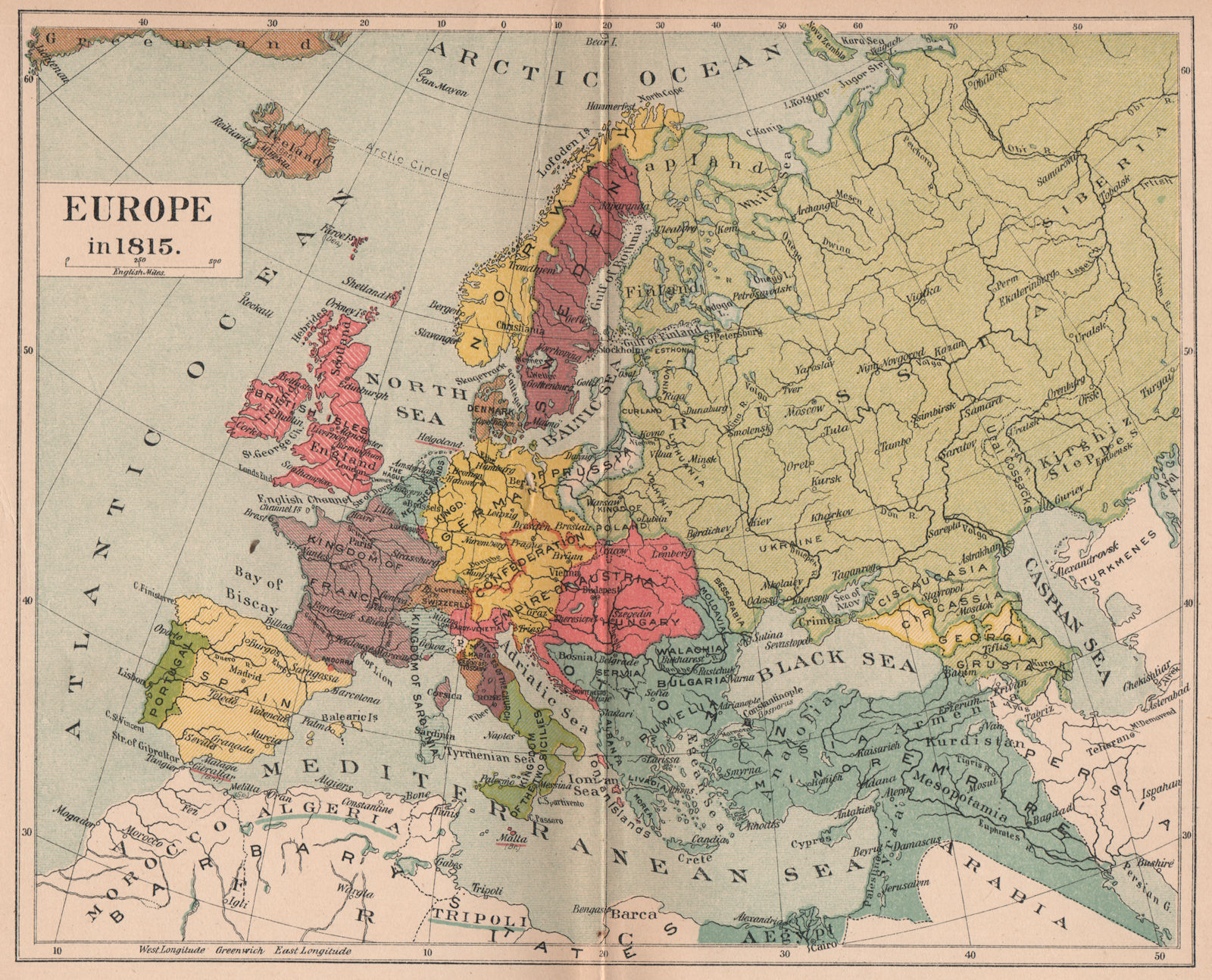 Associate Product EUROPE IN 1815. Austria-Hungary. German Confederation. Ottoman Empire 1910 map