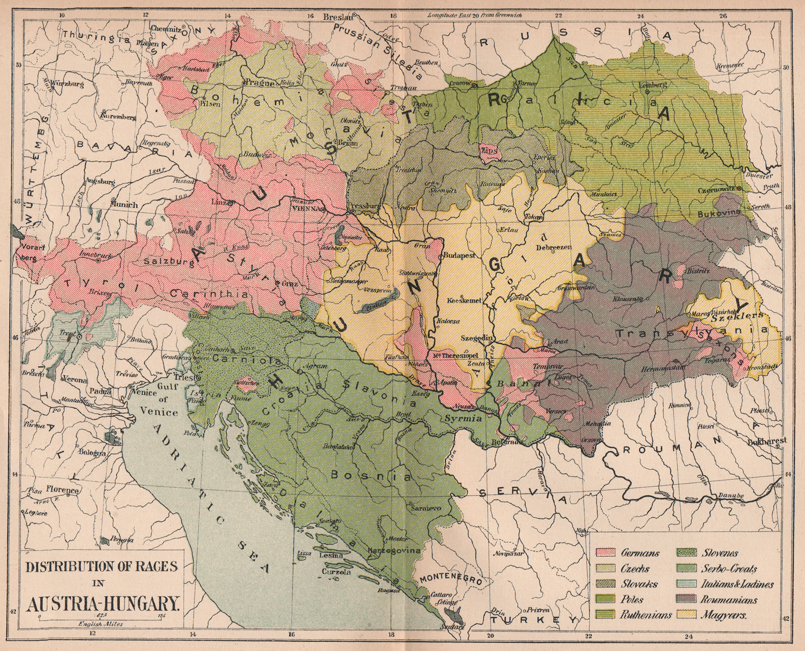 AUSTRIA-HUNGARY ETHNICITY. Racial Distribution. Balkans.  1910 old antique map