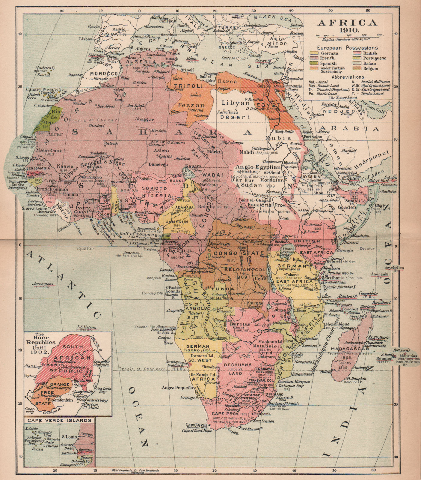 AFRICA 1910.Partition of Africa.Colonisation.British French German &c 1910 map