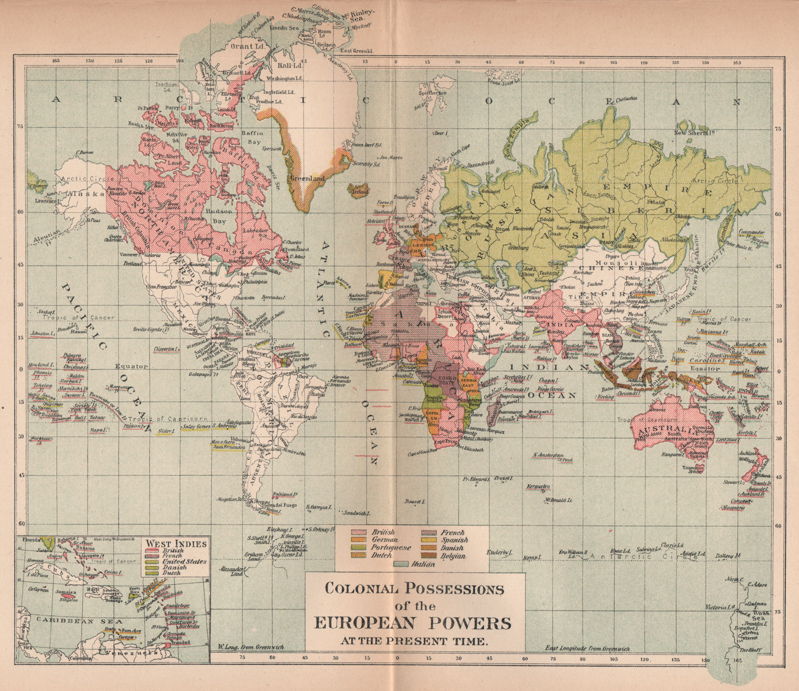 WORLD 1910. Colonial possessions. Africa Asia India West/East Indies 1910 map