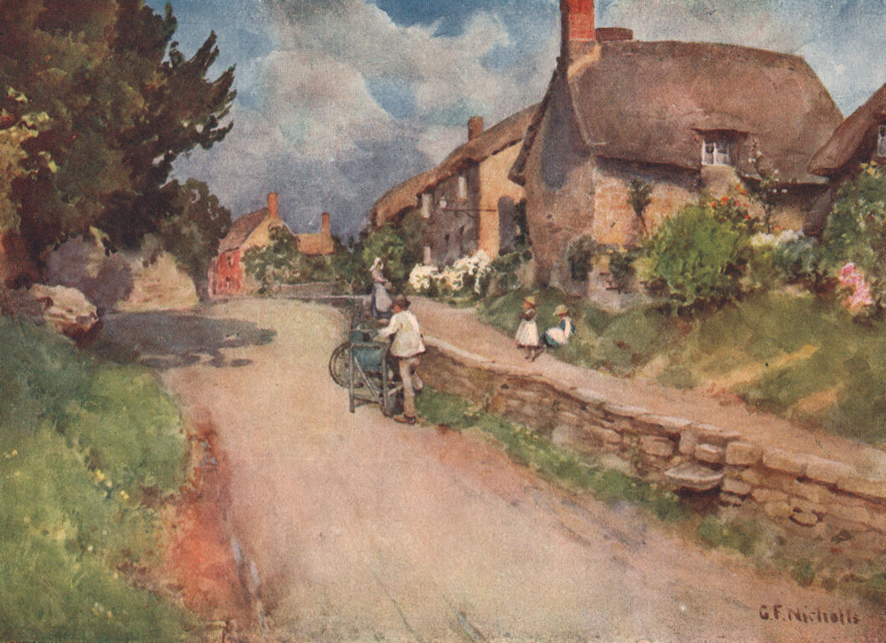 Associate Product EBRINGTON. View of the village. Cotswolds. Gloucestershire. By GF Nicholls 1908