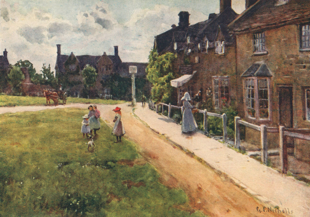 Associate Product BROADWAY, WORCESTERSHIRE. The Village Green. Cotswolds. By GF Nicholls 1908