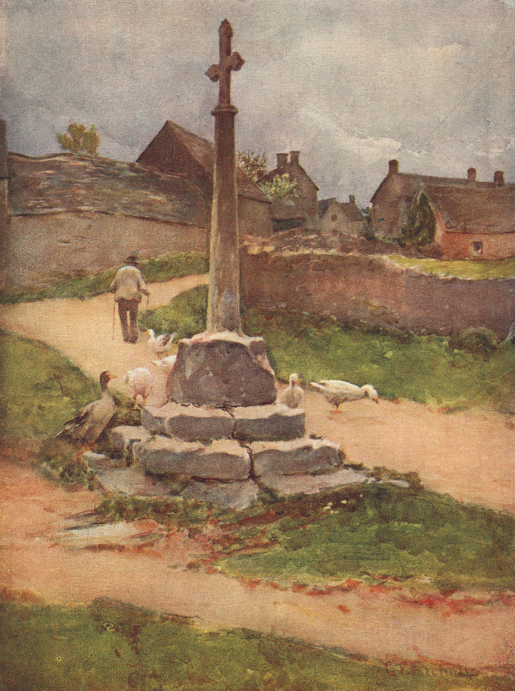 CONDICOTE. The village cross. Cotswolds. Gloucestershire. By GF Nicholls 1908