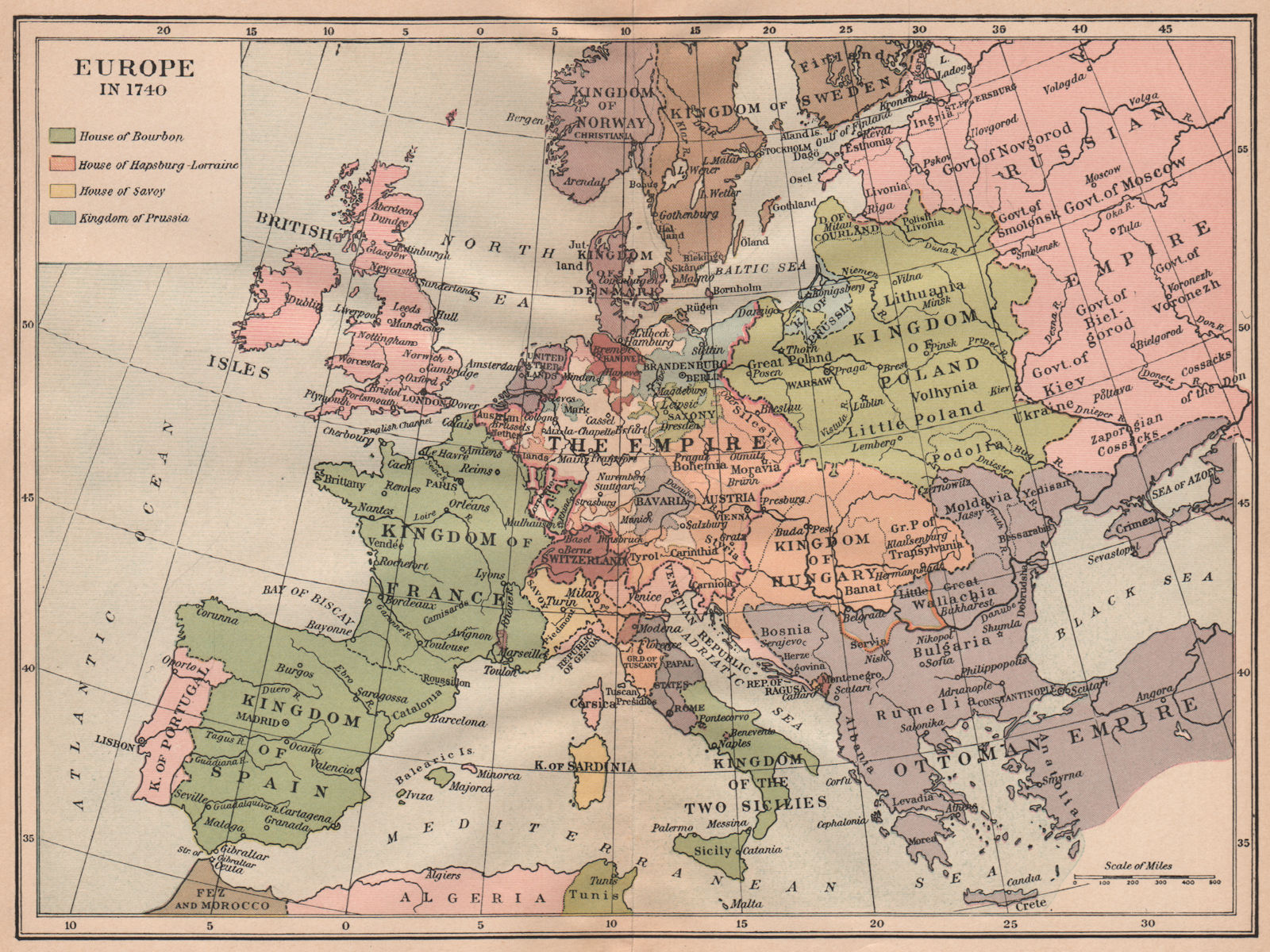 EUROPE IN 1740. Ottoman Empire. Kingdom of Poland. Hungary 1917 old map