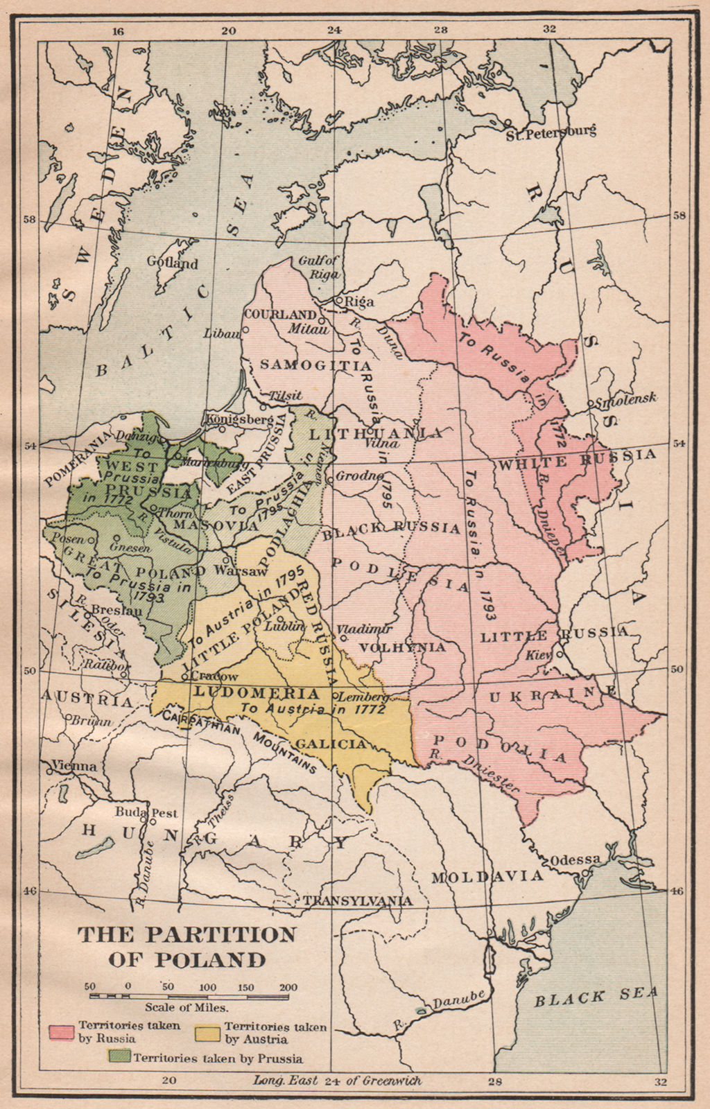 Associate Product THE PARTITION OF POLAND. To Prussia Russia & Austria in 1772 1793 1795 1917 map