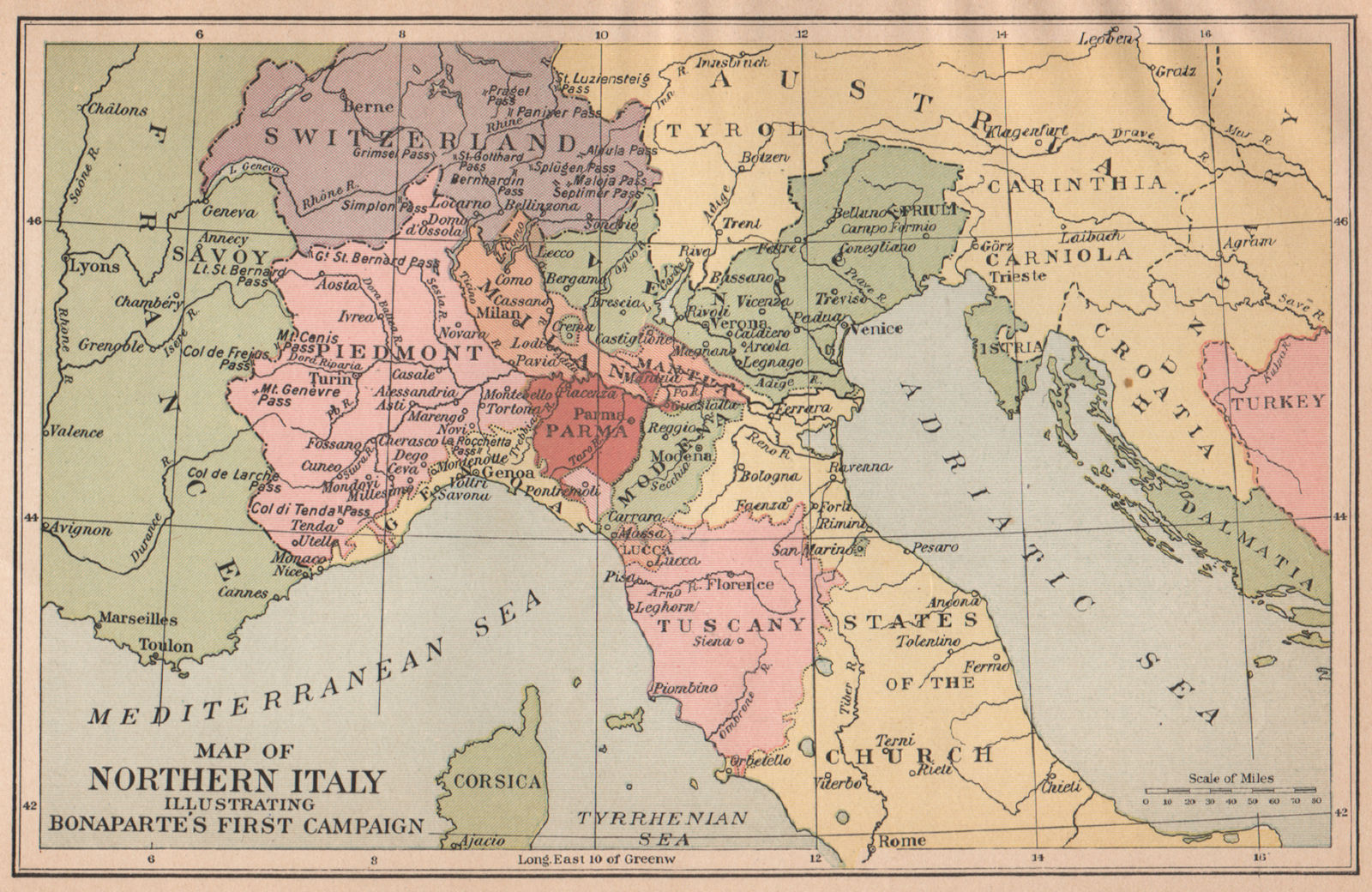 NORTHERN ITALY. At the time of Napoleon Bonaparte's first Campaign 1917 map