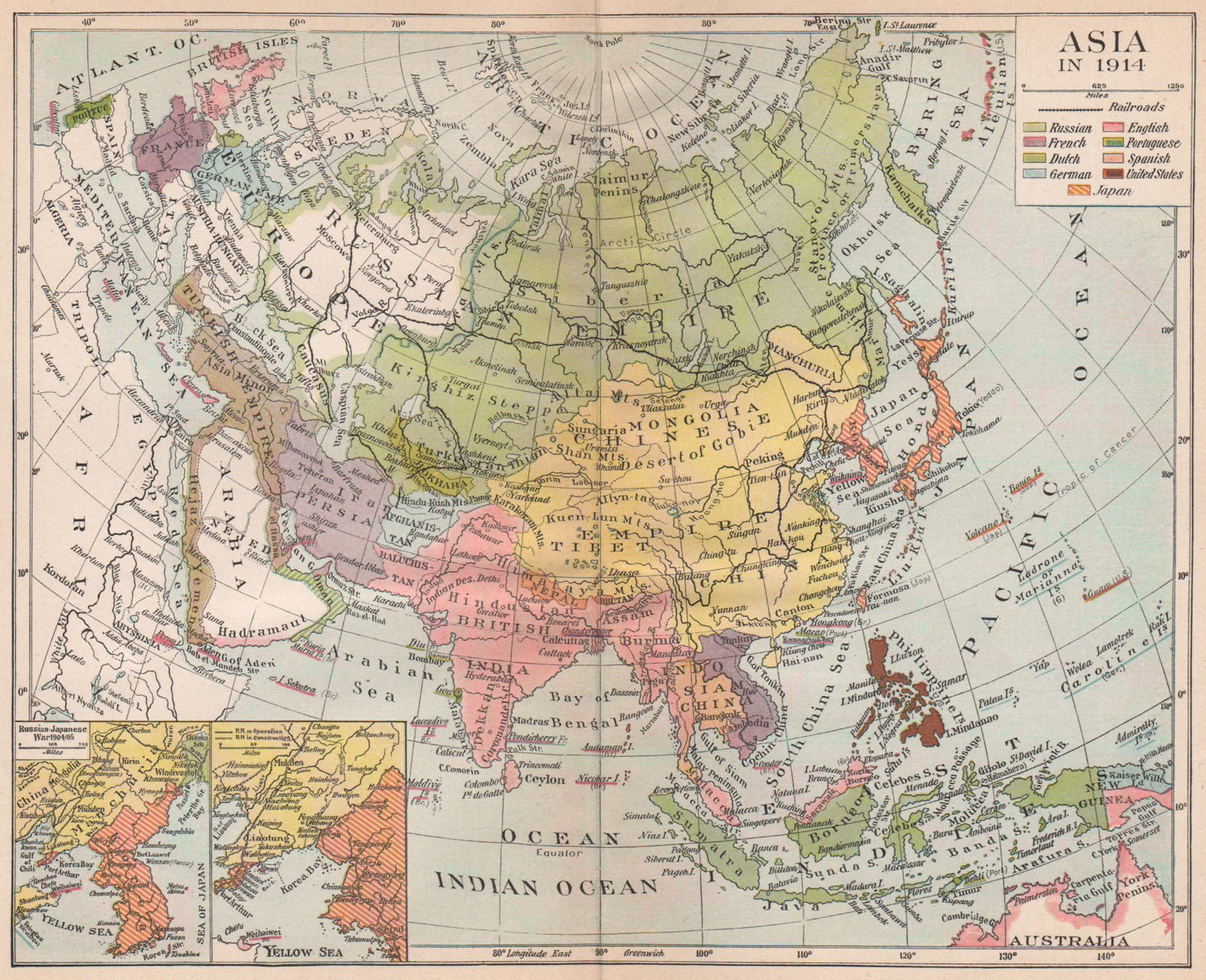 COLONIAL ASIA 1914. East Indies &c. Russian-Japanese War 1904/05 1917 ...