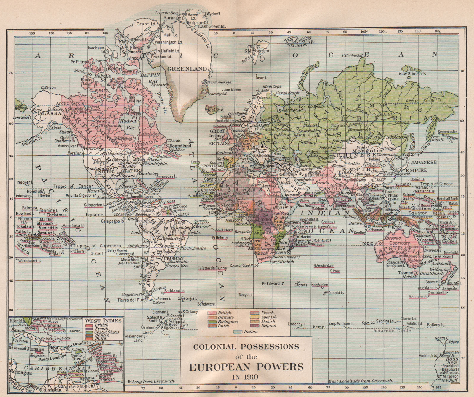Associate Product WORLD 1910. Colonial possessions. Africa Asia India West/East Indies 1917 map