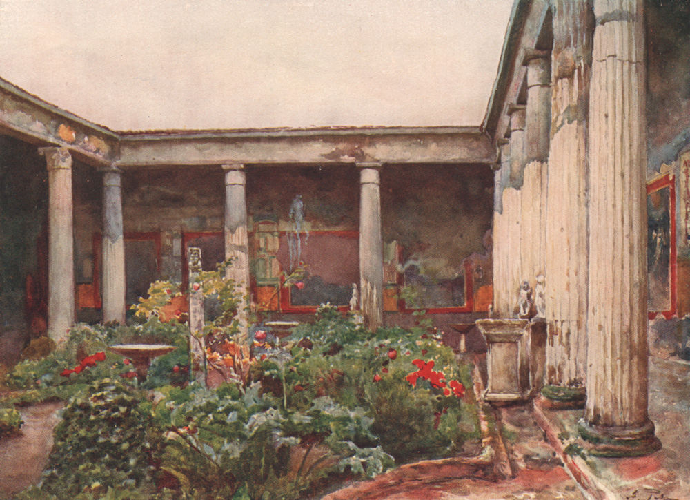 POMPEII. Peristyle of the House of the Vettii. By Alberto Pisa 1910 old print