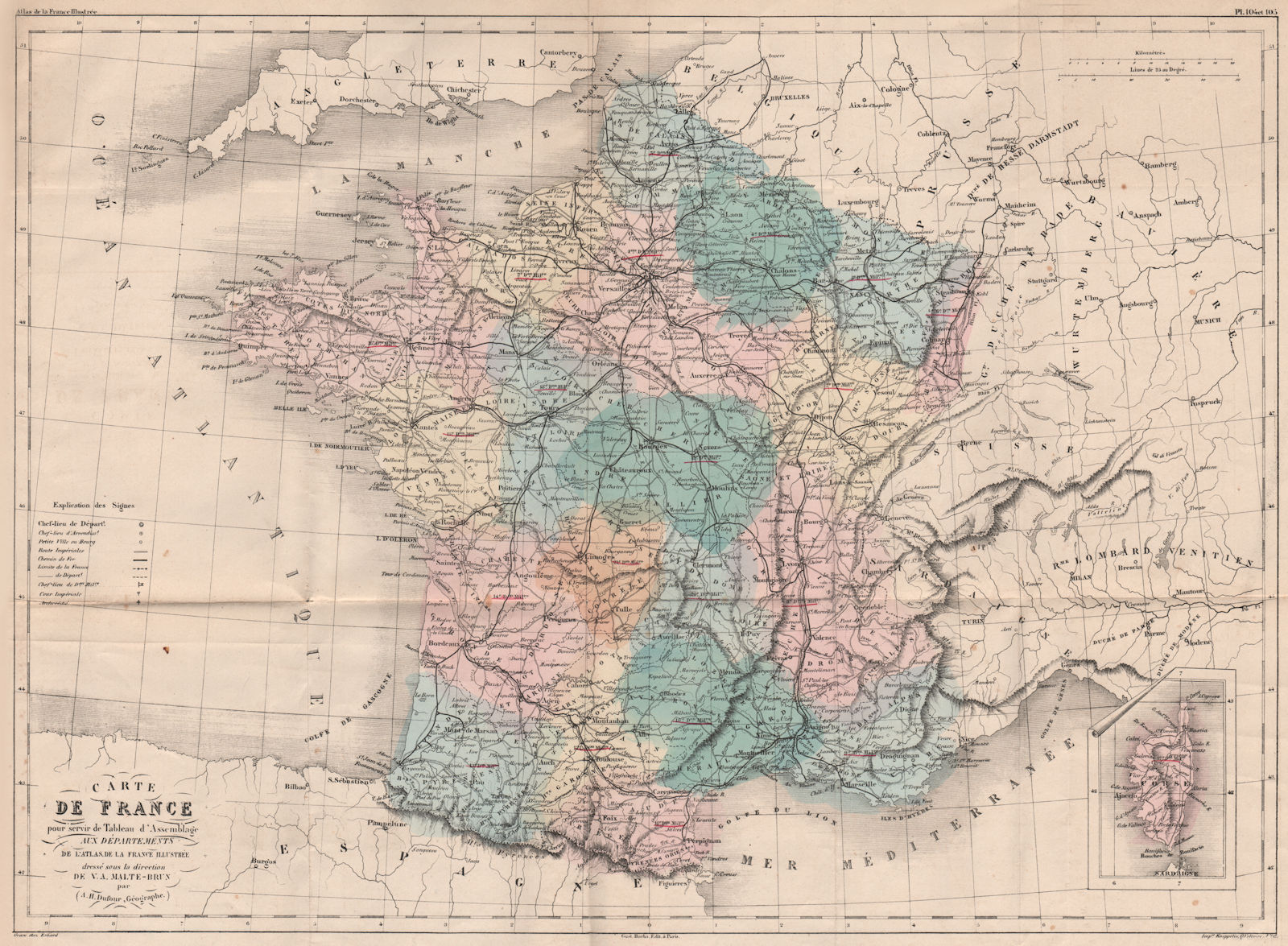 Associate Product FRANCE. Carte de France. LARGE GRANDE. Regions departements.MALTE-BRUN 1852 map