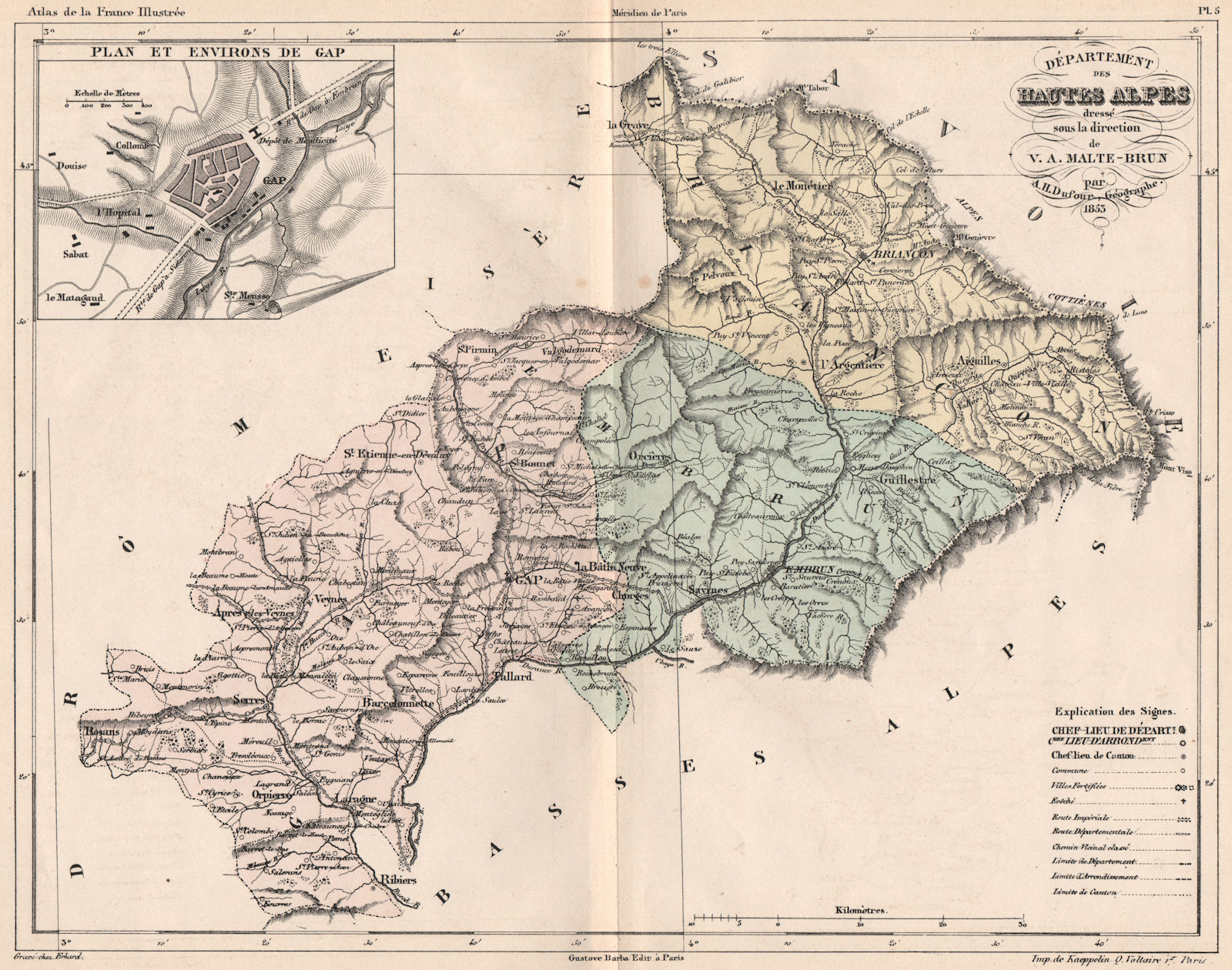 Associate Product HAUTES-ALPES. Carte du département. Plan et environs de Gap.MALTE-BRUN 1852 map