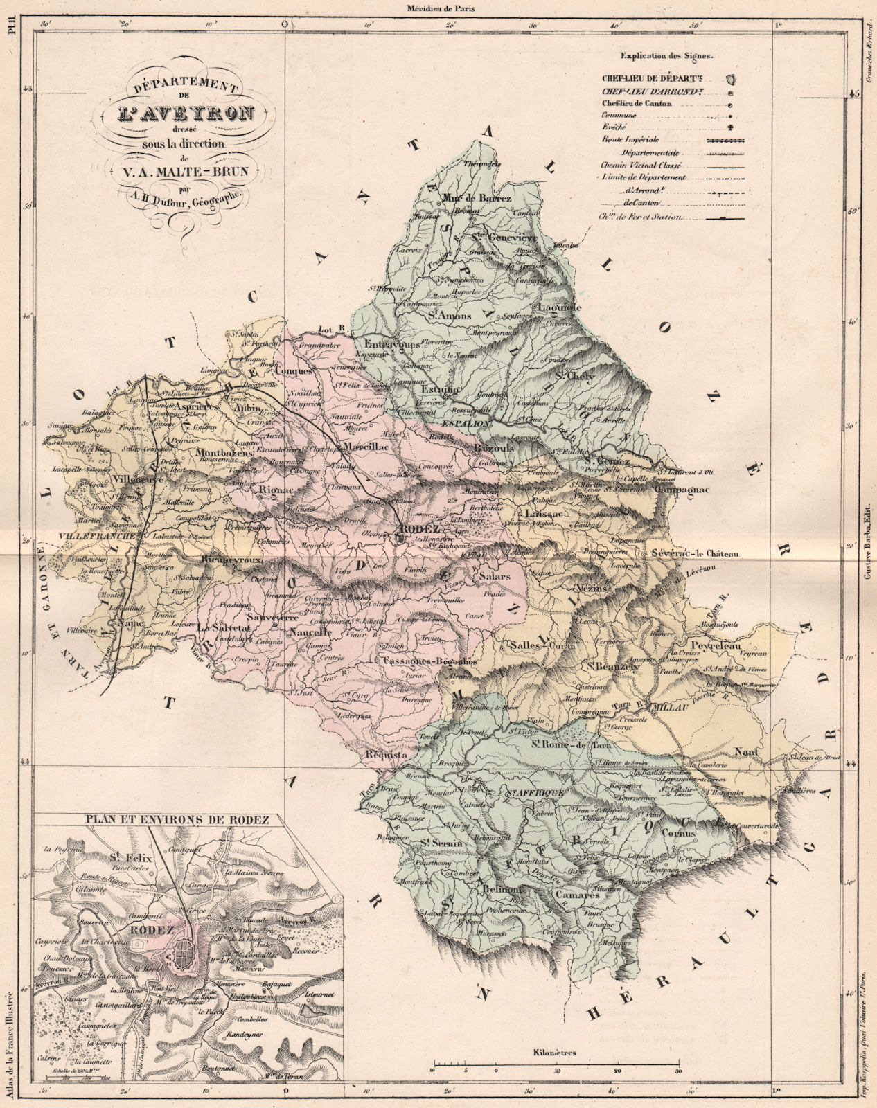 Associate Product AVEYRON. Carte du département. Plan et environs de Rodez. MALTE-BRUN 1852 map