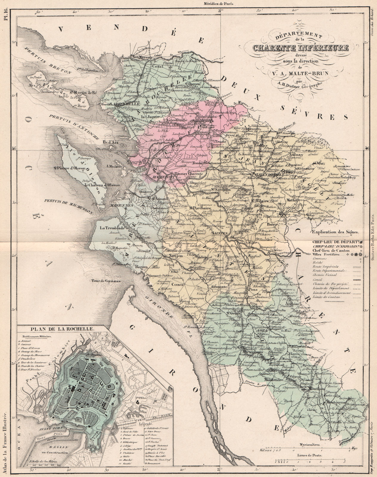 CHARENTE-MARITIME. Département Ch. Inferieure. La Rochelle. MALTE-BRUN 1852 map