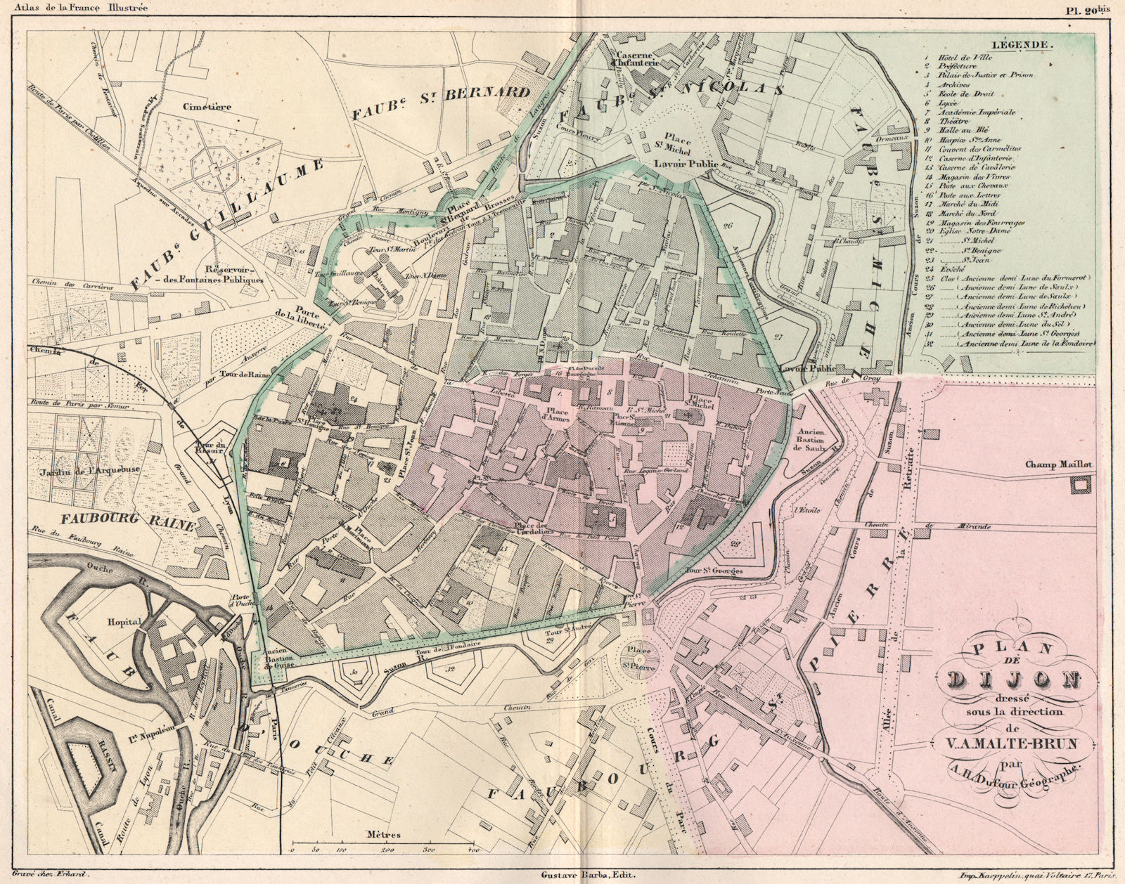 Associate Product DIJON. Antique town city plan. Cote Côte d'Or. MALTE-BRUN 1852 old map