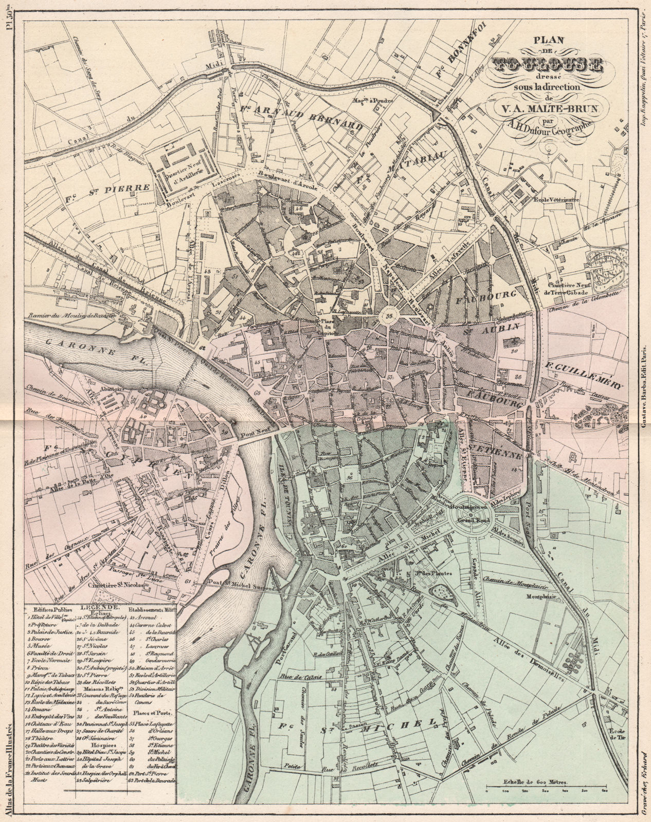 TOULOUSE. Antique town city plan. Haute-Garonne. MALTE-BRUN 1852 old map