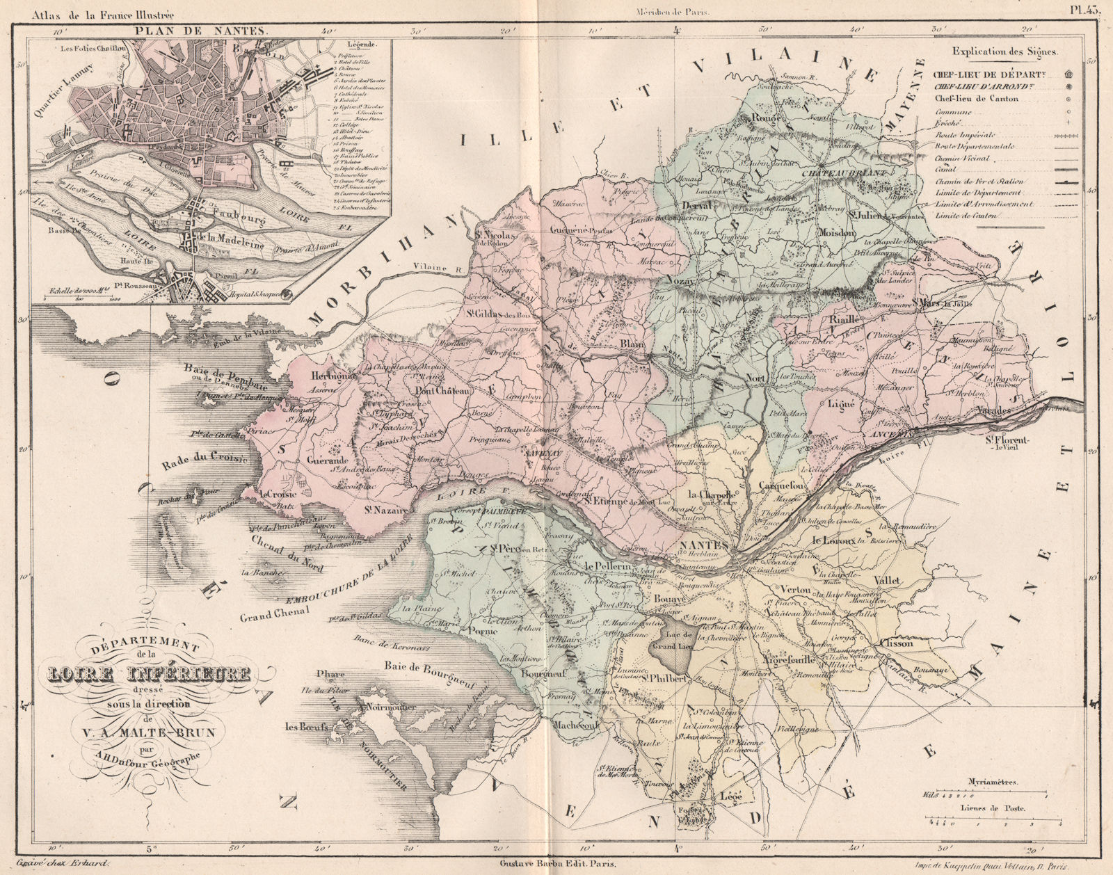 LOIRE-ATLANTIQUE.Département.Loire-Atlantique.Nantes plan.MALTE-BRUN 1852 map