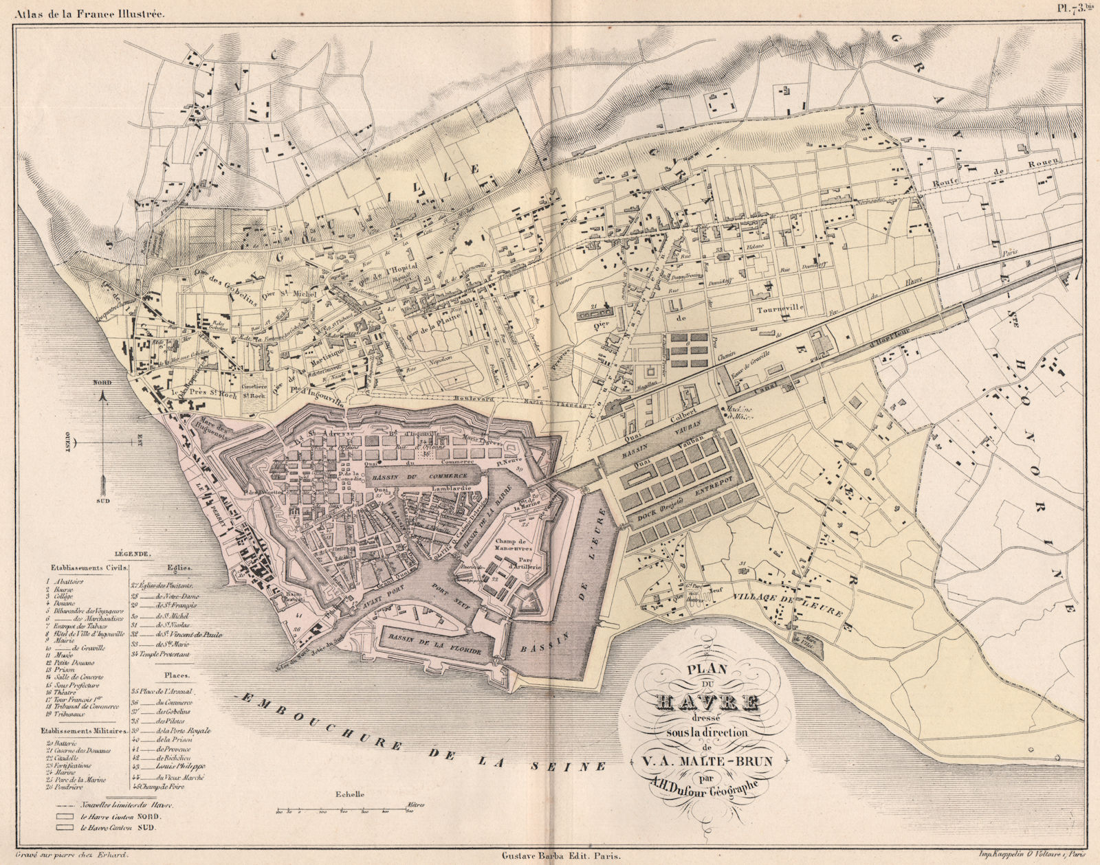 Associate Product LE HAVRE. Antique town plan.Seine-Maritime. Plan du Havre. MALTE-BRUN 1852 map
