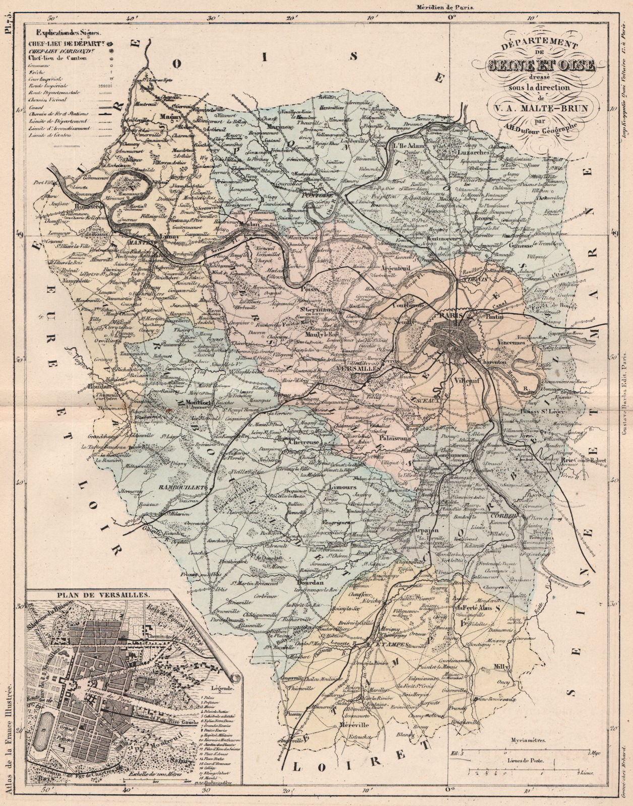 SEINE-ET-OISE. Carte du département. Plan de Versailles. MALTE-BRUN 1852 map