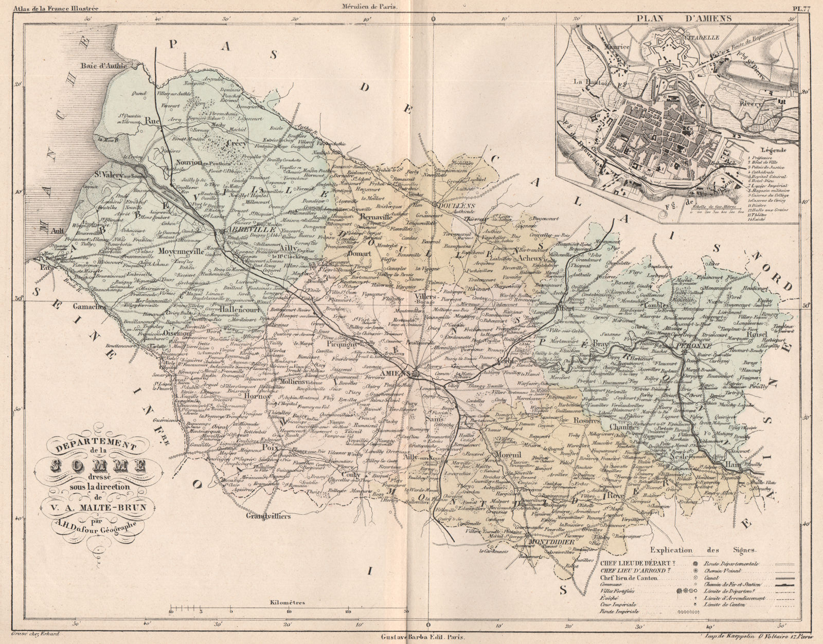 Associate Product SOMME. Carte du département. Plan d'Amiens. MALTE-BRUN 1852 old antique map
