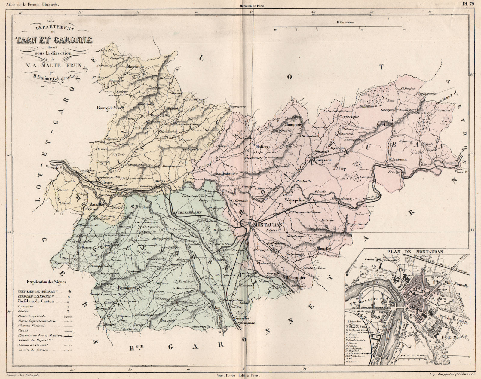 Associate Product TARN-ET-GARONNE. Carte du département. Plan de Montauban. MALTE-BRUN 1852 map