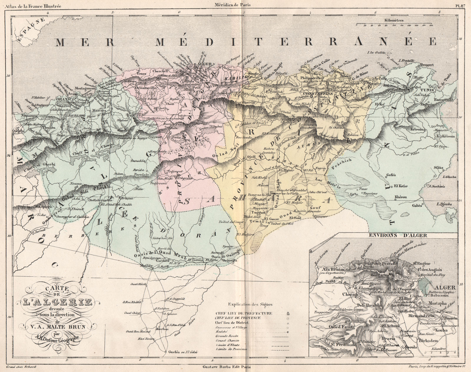 Associate Product ALGERIA. Carte de L'Algerie; Environs d'Alger. Provinces. MALTE-BRUN 1852 map