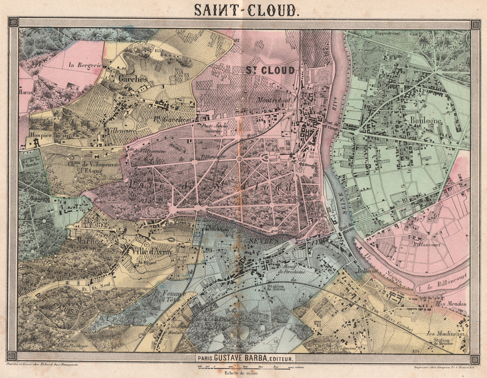 PARIS WEST. Saint-Cloud Garches Ville d'Avray Sèvres Boulogne Marne 1860 map