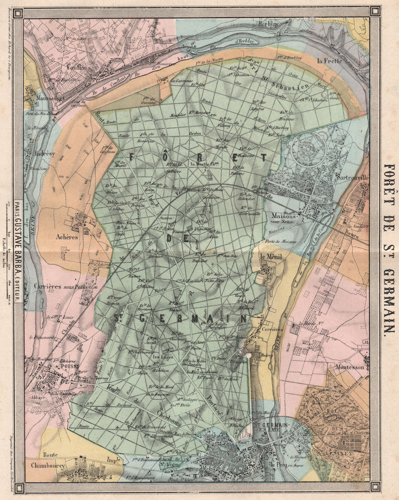 FORÊT DE ST. GERMAIN-EN-LAYE. Poissy Maisons-Laffitte Mezzenile-le-Roi 1860 map