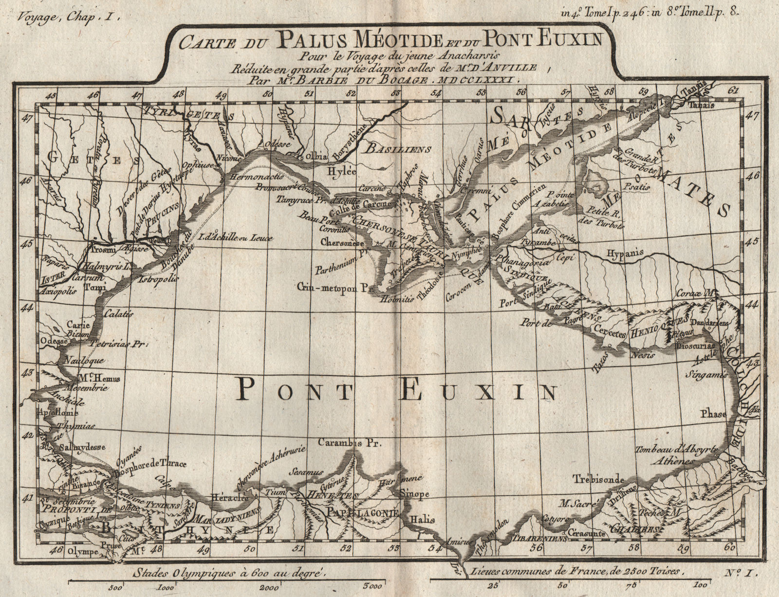 BLACK SEA. Palus Méotide (Sea of Azov) & Pont Euxin. BARBIÉ DU BOCAGE 1790 map