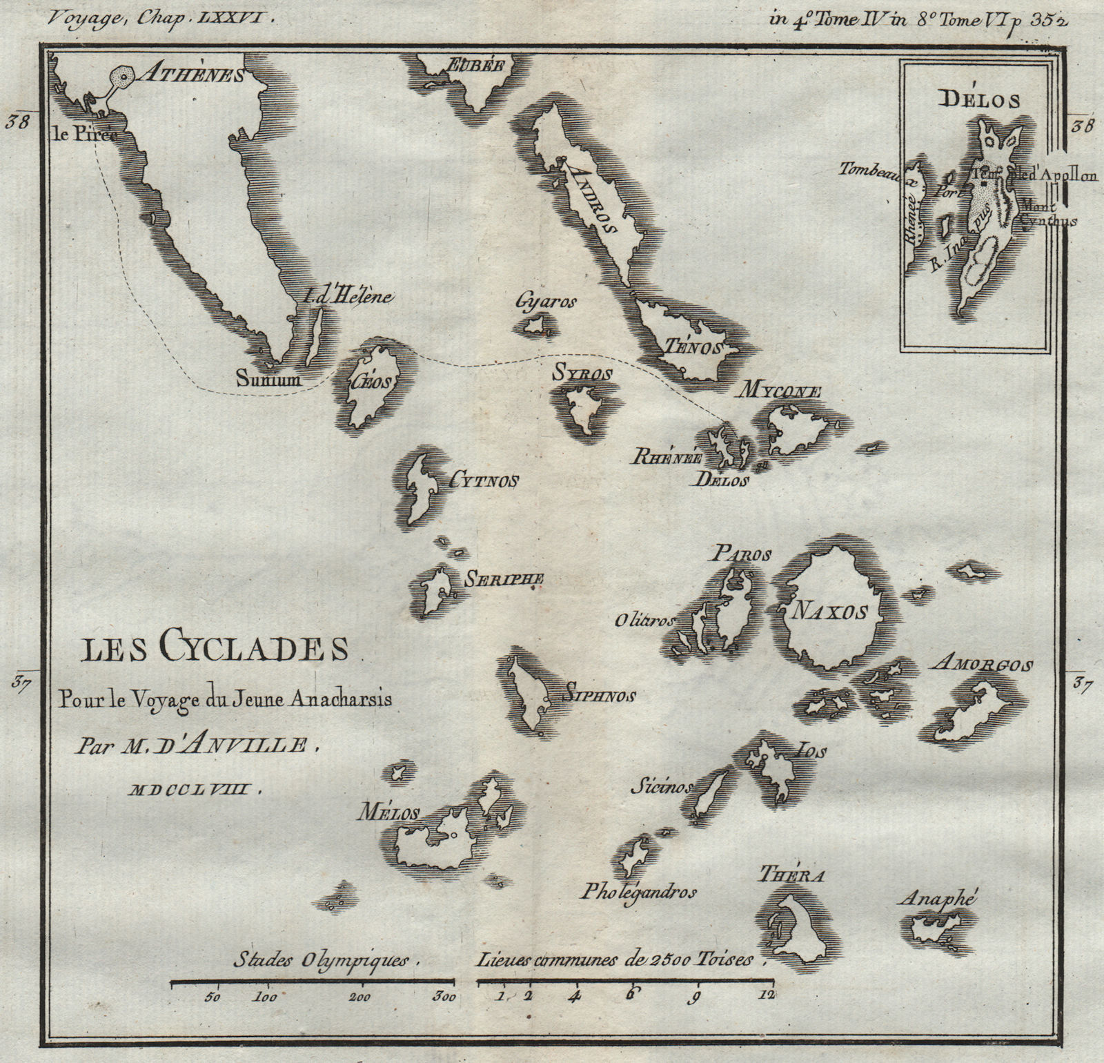 CYCLADES. Thira Ios Mikonos Paros Delos Andros Tinos Sikinos. D'ANVILLE 1790 map