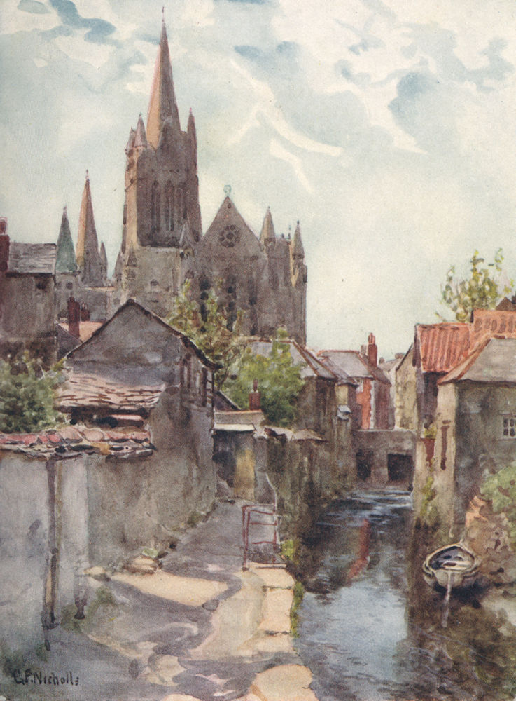 Associate Product TRURO. View of the Cathedral from the river. Cornwall. By G. F. Nicholls 1915