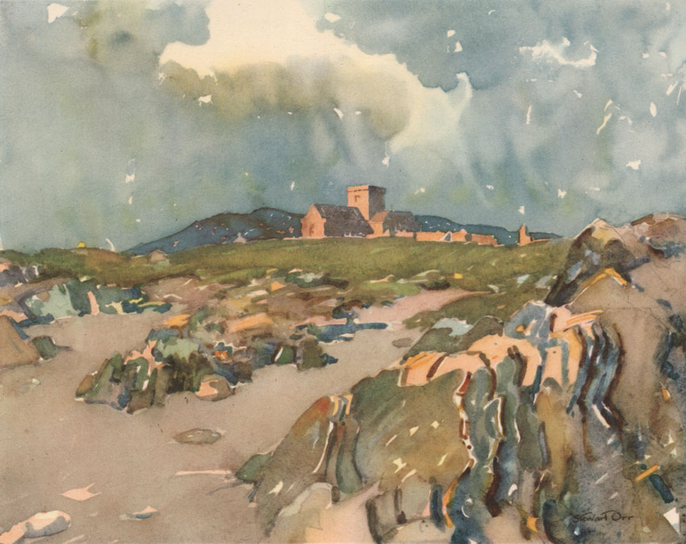 ISLE OF IONA. Iona Cathedral. Abbey. Scotland. By Stewart Orr 1952 old print