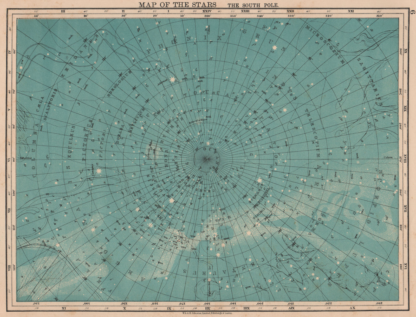 Associate Product ASTRONOMY. Map of the Stars. The South Pole. Constellations. JOHNSTON 1906