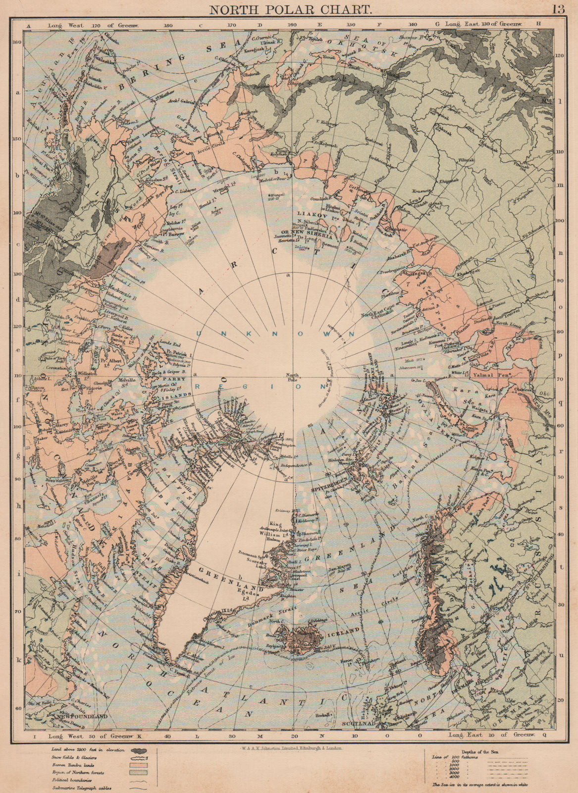 NORTH POLAR CHART. Arctic. Explorers routes. Nansen 1895. Abruzzi 1900 1906 map