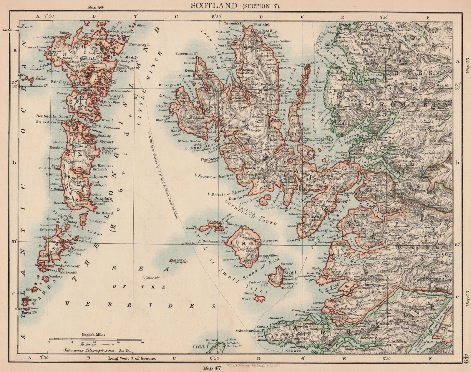 HEBRIDES. Skye North South Uist Barra Rum Inverness-shire. JOHNSTON 1906 map