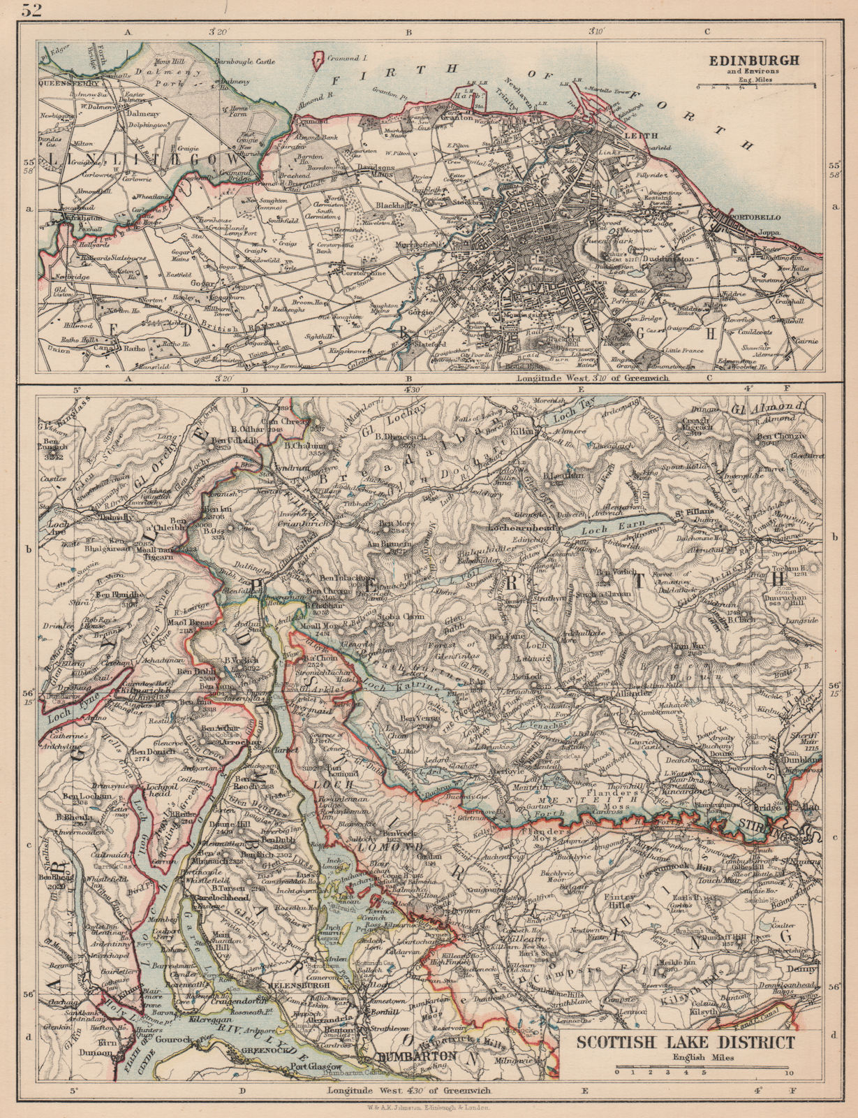 Associate Product SCOTLAND. Loch Lomond & the Trossachs. Edinburgh environs. JOHNSTON 1906 map