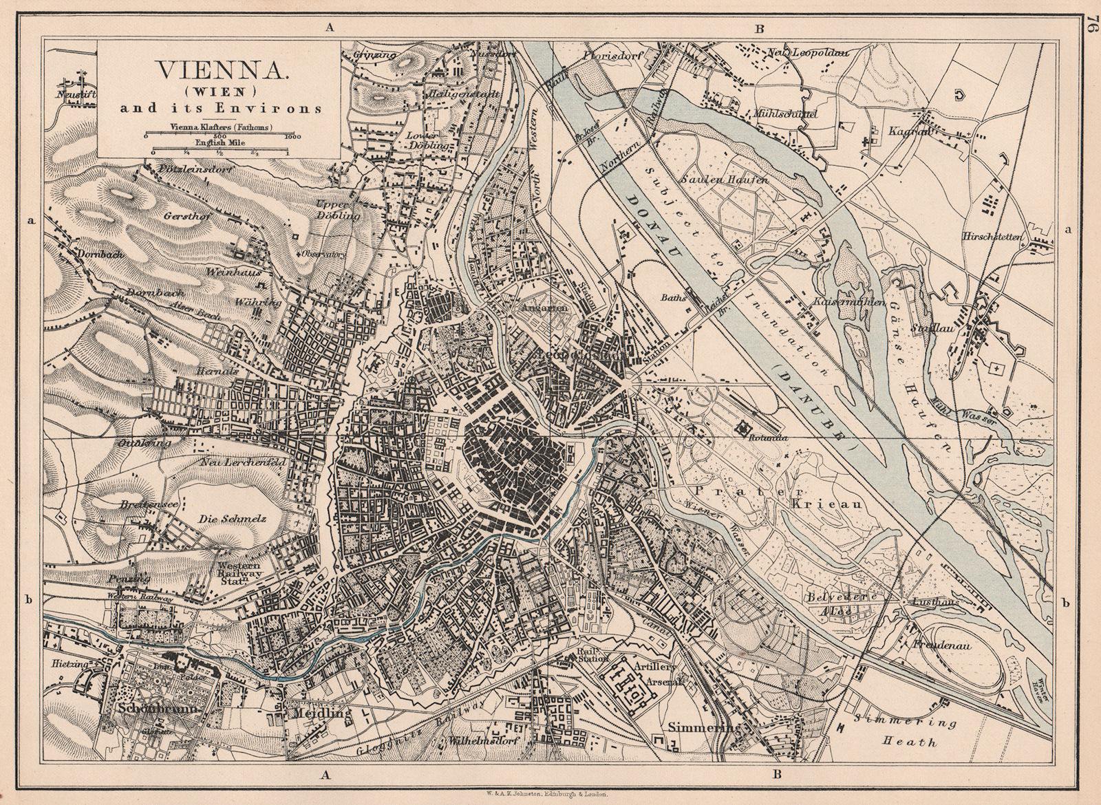 Associate Product VIENNA (WIEN) . City plan. Danube river. Austria. JOHNSTON 1906 old map