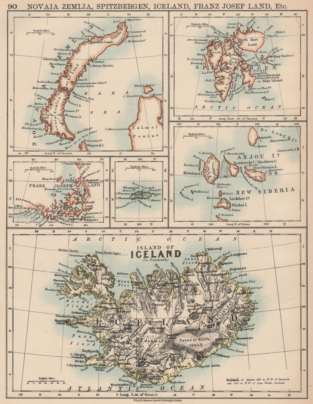 Associate Product ARCTIC ISLANDS.Novaia Zemlia Spitsbergen Iceland Franz Josef Land Anjou 1906 map