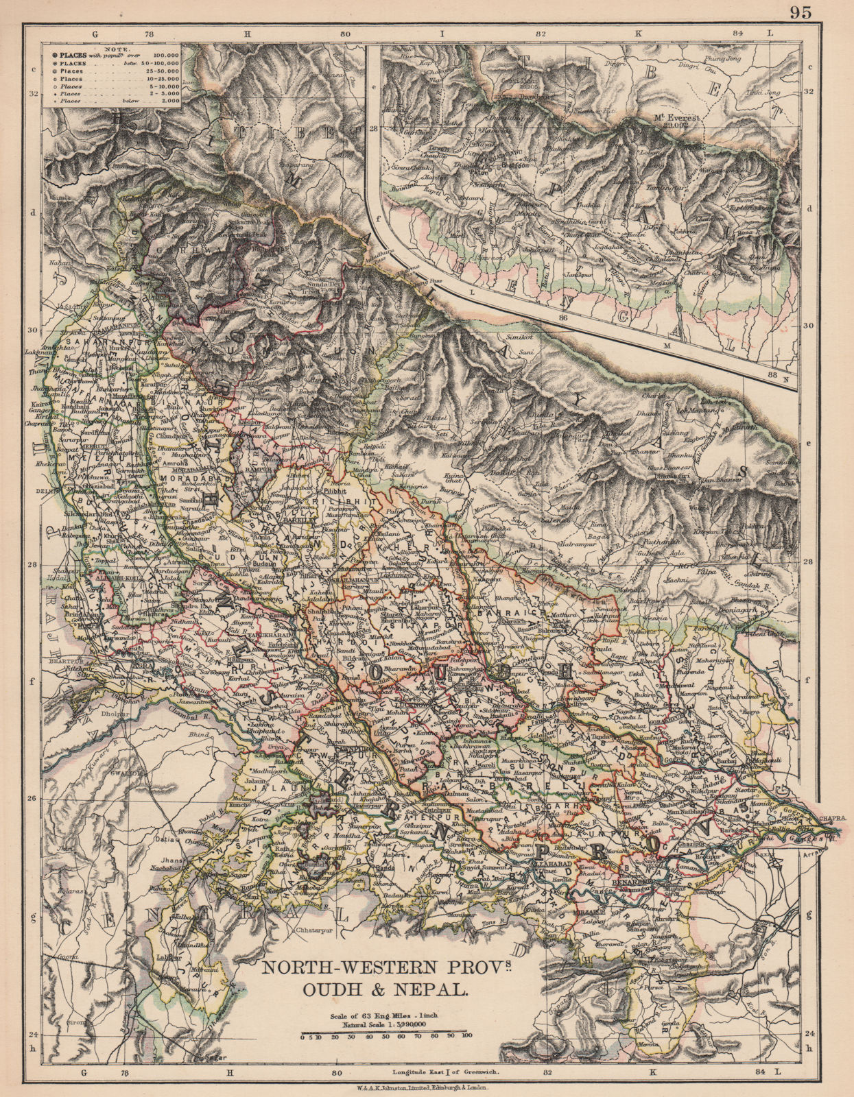 BRITISH INDIA N.North-Western Provinces,Oudh & Nepal.Railways.JOHNSTON 1906 map